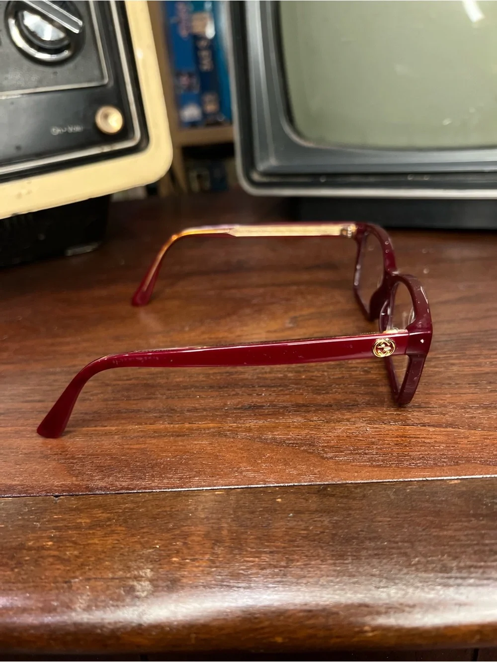 Vintage Gucci Eyeglasses Frame Burgundy Gold w/ Case